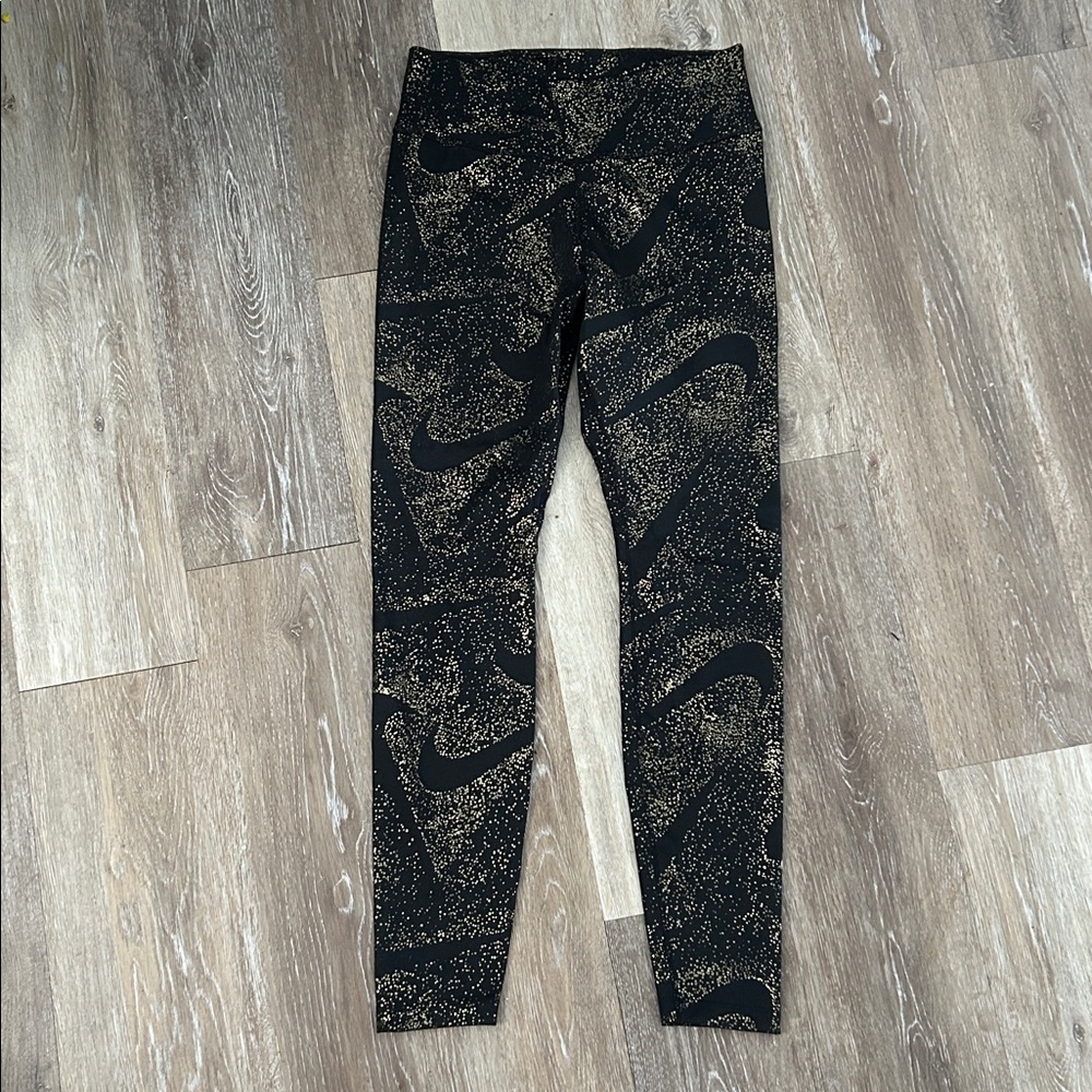 Nike Women’s Dri-fit Black & Gold Metallic Workout Leggings